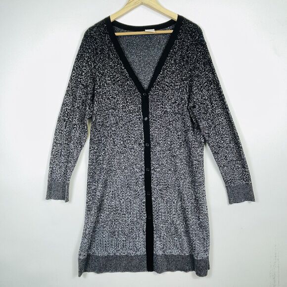 Soma Black Silver Metallic Long Sleeve Duster Cardigan Sweater Womens Large - Picture 1 of 7